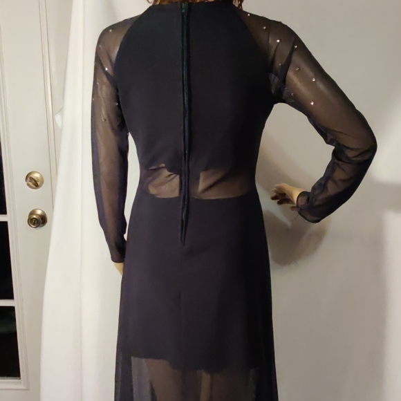 🌷Sheer Mesh Bodycon Deep Green Rhinestone Dress - Picture 5 of 6